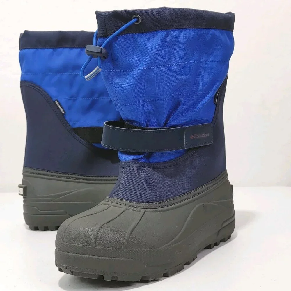 Columbia Youth Powderbug Plus II Snow Winter Boots Blue / Grey EXCELLENT...
